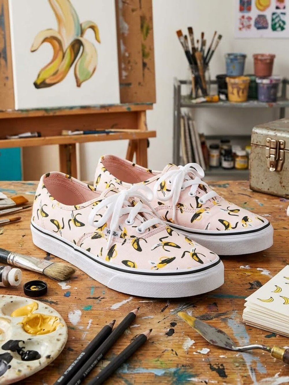 Vans x Andy Warhol Banana Authentic Low Top Sneakers - Pink (Sz Kids 5/Wms 6.5)